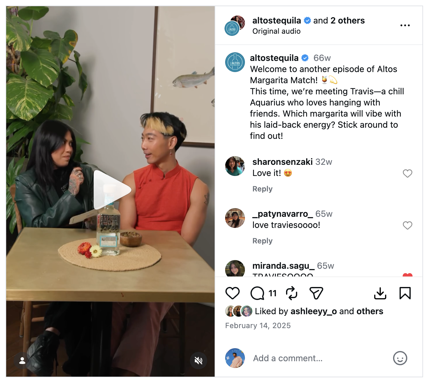 Altos Tequila Margarita Match Instagram post featuring Travis